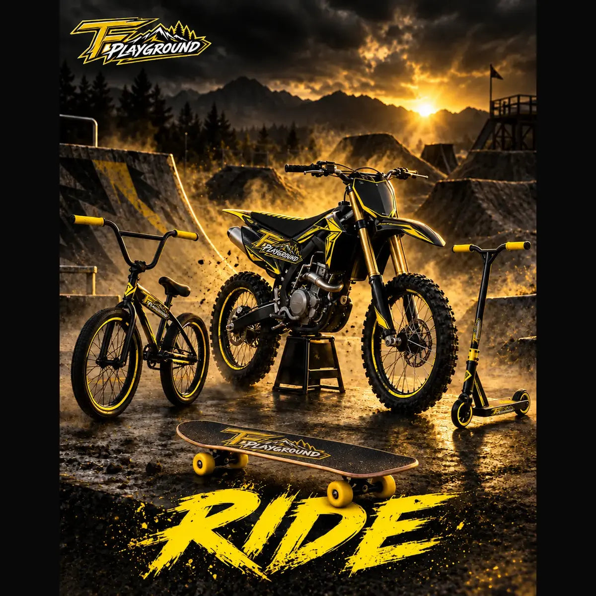 TF Playground Ride collection – BMX, dirt bike, skateboard and stunt scooter